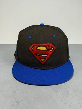 Superman DC Comics Size 7 1/2 Hat with Comic Graphic Under Brim, Blue and Red